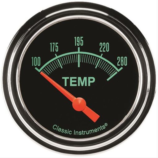 Classic Instruments G/Stock 100-280 Degree F Water Temperature Gauge - Electric - Analog - Short Sweep - 3/8 in NPT Sender - 2-5/8 in Diameter - Low Step  Bezel - Flat Lens - Black Face