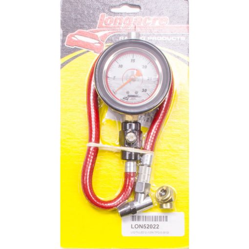 Longacre Liquid Filled 2-1/2" Glow-In-The-Dark Tire Pressure Gauge 0-30 psi By 1/2 Lb