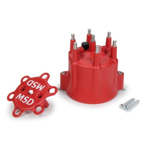 MSD Distributor Cap - HEI Style Terminals - Stainless Terminals - Twist Lock - Red - Vented - GM 6-Cylinder/MSD Pro-Billet