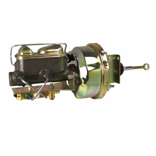 Leed Master Cylinder and Booster - 1 in Bore - Dual Integral Reservoir - 7 in OD - Single Diaphragm - Gold Zinc Plated - Ford Mustang 1964-66 5H473