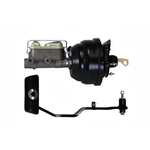 Leed Master Cylinder and Booster - 1 in Bore - Dual Integral Reservoir - 8 in OD - Dual Diaphragm - Black - Ford Cougar/Mustang 1967-70