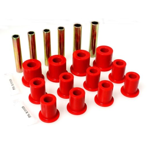 Energy Suspension Hyper-Flex Front Leaf Spring Bushing Kit - Red / Cadmium - GM Fullsize SUV / Truck 1971-87