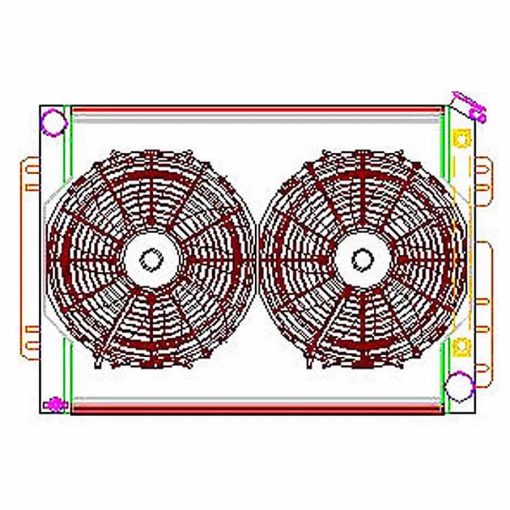 Griffin Direct Fit Radiator and Fan Kit - 26.25 in W x 18.688 in H x 7.188 in D - Driver Side Inlet - Passenger Side Outlet - GM A-Body / F-Body 1964-69