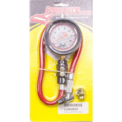 Longacre Liquid Filled 2-1/2"  Glow-in-the-Dark Tire Gauge 0-15 psi by 1/4 lb Dual Bleed