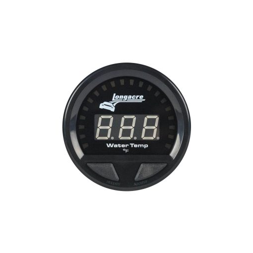 Longacre Waterproof LED Water Temperature Gauge - 100-280° F - Electric - LED - Warning Light - 2-5/8" Diameter - Black Face