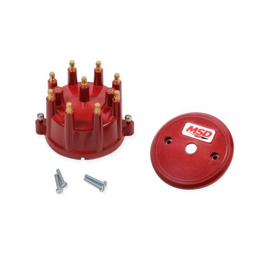 MSD Distributor Cap - HEI Style Terminals - Brass Terminals - Screw Down - Red - Non-Vented - MSD Pro-Billet Distributors - Small Block Chevy