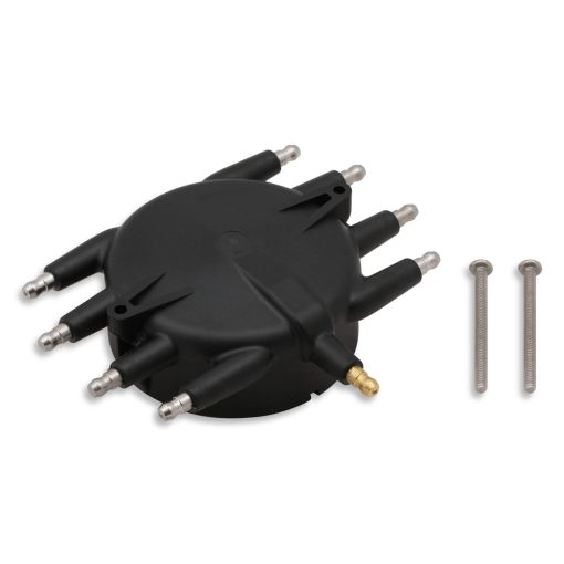 MSD Distributor Cap - HEI Style Terminals - Stainless Terminals - Screw Down - Black - Non-Vented - Crab Cap - MSD Pro-Billet - V8