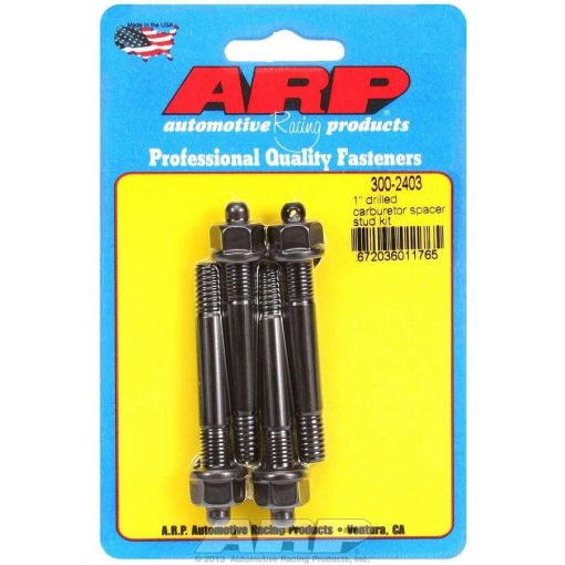 ARP Pro Series Carburetor Stud - 5/16-18 and 5/16-24 in Thread - 2.7 in Long - Hex Nuts - Drilled - Chromoly - Black Oxide - Set of 4