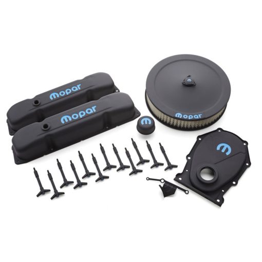 Proform Engine Dress Up Kit - Recessed Blue Mopar Logo - Steel - Black Crinkle - Mopar B/RB-Series