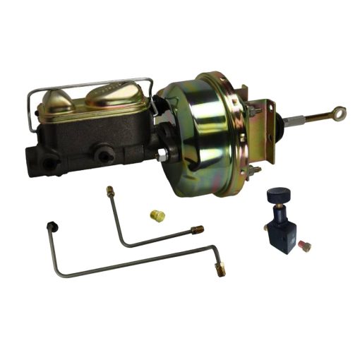 Leed Master Cylinder and Booster - 1 in Bore - Dual Integral Reservoir - 7 in OD - Single Diaphragm - Gold Zinc Plated - Ford Mustang 1964-66 FC0002HK