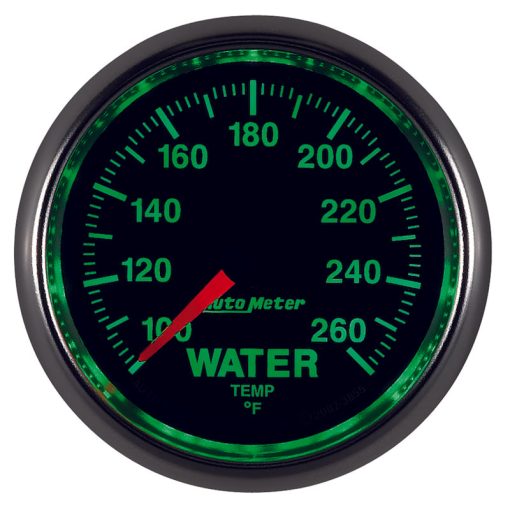 Auto Meter GS 100-260 Degree F Water Temperature Gauge - Electric - Analog - Full Sweep - 2-1/16 in Diameter - Black Face - Image 2