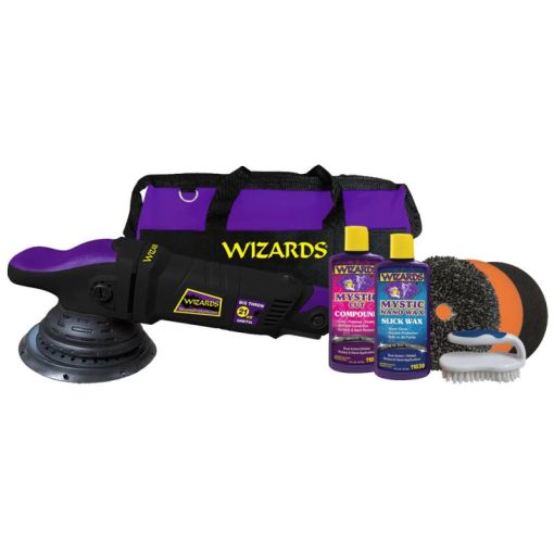 Wizards 21 Big Throw Polisher - Dual Action - 21 mm - 1-6 Speed - 20 Ft. Cord - Backing Plate/Bag/Brush/Compound/Pads/Wax - Black