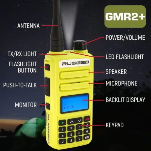 Rugged Radios GMR2 PLUS GMRS and FRS Two Way Handheld Radio - High Visibility Safety Yellow - Image 2