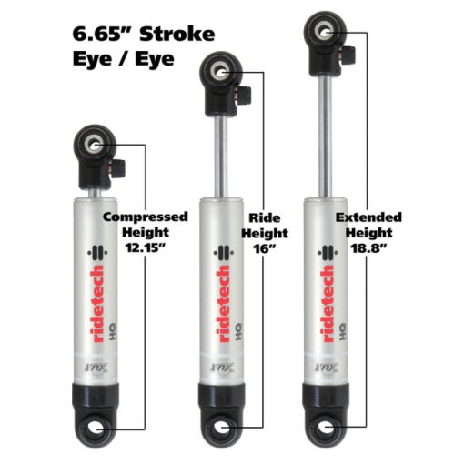 RideTech HQ Series Monotube Single Adjustable Shock - 12.15 in Compressed / 18.80 in Extended - 1.50 in OD - Rear - Universal