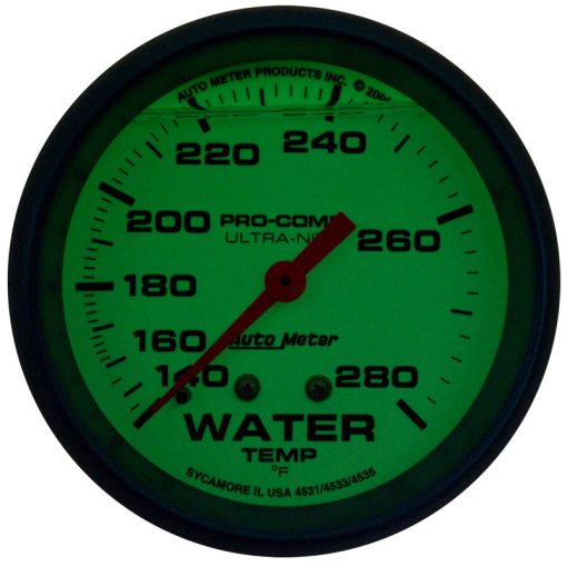 Auto Meter 2-5/8" Ultra-Nite Water Temp Gauge - 140-280 - Image 2