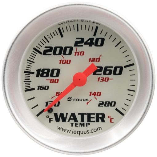 Equus 8000 Series Water Temperature Gauge - 130-280 Degree F - Mechanical - Analog - 2" Diameter - White Face