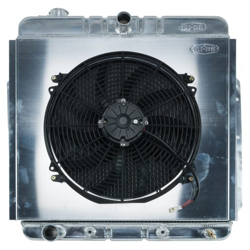 Cold-Case Aluminum Radiator and Fan - 26.2" W x 25.5" H x 3" D - Center Inlet - Driver Side Outlet - Polished - Ford Inline-6 - Ford Fullsize Truck 1953-56