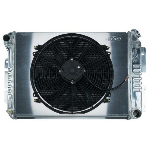 Cold-Case Aluminum Radiator and Fan - 27.5" W x 18.5" H x 3" D - Driver Side Inlet - Passenger Side Outlet - Polished - Manual - Big Block Chevy - GM F-Body 1967-68