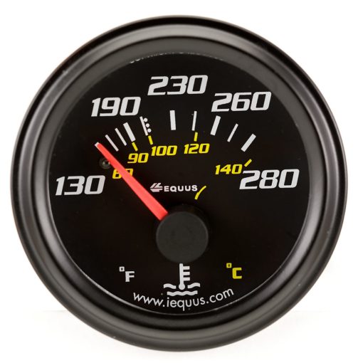 Equus 6000 Series Water Temperature Gauge - 130-280 Degree F - Mechanical - Analog - 2" Diameter - Black Face