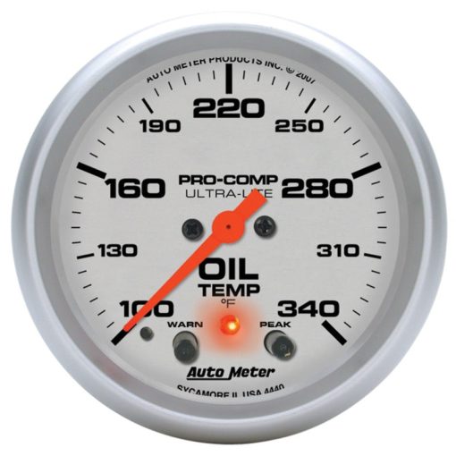 Auto Meter 2-5/8" Ultra-Lite Electric Oil Temperature Gauge w/ Peak Memory & Warning - 100-340°