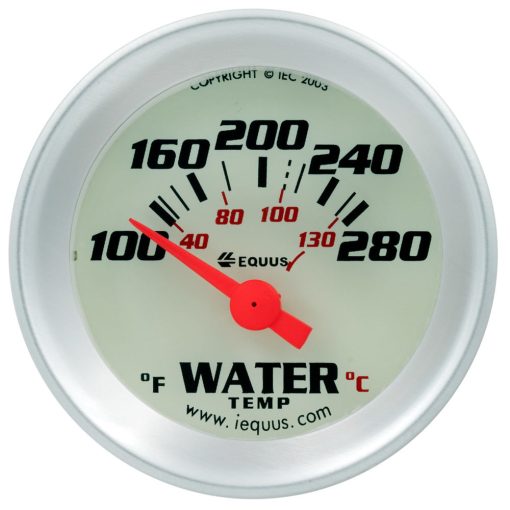 Equus 8000 Classic Series Water Temperature Gauge - 100-280 Degree F - Electric - Analog - 1-1/2" Diameter - White Face