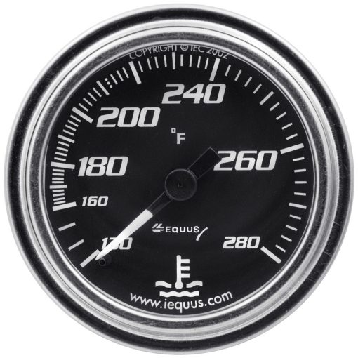 Equus 7000 Classic Series Water Temperature Gauge - 140-280 Degree F - Mechanical - Analog - 2" Diameter - Black Face