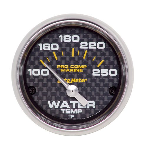 Auto Meter Marine Carbon Fiber Water Temperature Gauge - 100-250° F - Electric - Analog - Short Sweep - 2-1/16" Diameter - Carbon Fiber Look Face