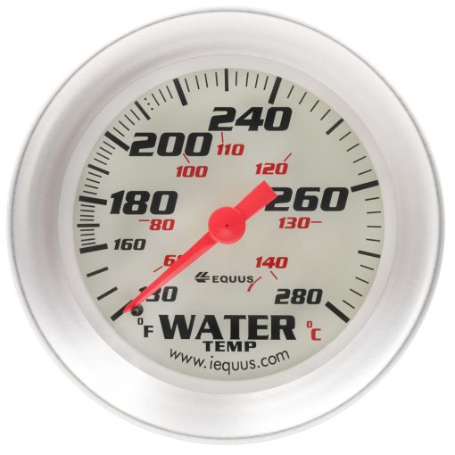 Equus 8000 Series Water Temperature Gauge - 130-280 Degree F - Mechanical - Analog - 2-5/8" Diameter - White Face