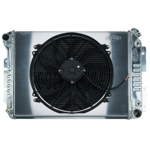 Cold-Case Aluminum Radiator and Fan - 27.5" W x 18.5" H x 3" D - Driver Side Inlet - Passenger Side Outlet - Polished - Automatic - Big Block Chevy - GM F-Body 1967-68