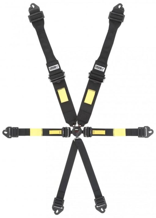 Crow 6-Way Kam Lock Enduro Quick Change Harness - Aluminum Adjusters - Black Hardware - 2" Lap Belt - Black