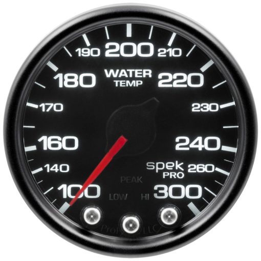 Auto Meter Spek-Pro Water Temperature Gauge - Stepper Motor - 100-300° F - Electric - Analog - Full Sweep - 2-1/16" Diameter - Black Face - Image 2